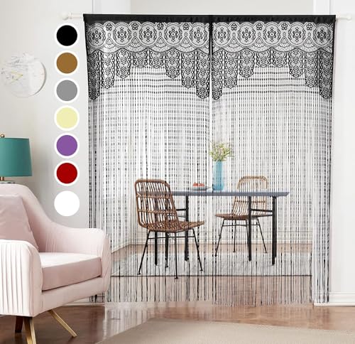 HSYLYM String Door Privacy Lace Curtain Macrame Boho Doorway Window Curtains for Wall Divider Windows Door Covers Decorative Room Separation (35×79in/90×200cm,Black) - color: Black, size: 35"W x 79"L (Pack of 1)