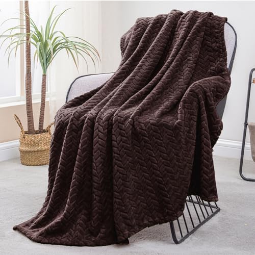 Exclusivo Mezcla Fleece Throw Blanket for Couch and Bed, 50x70 Inches Soft Cozy Jacquard Flannel Blankets, Lightweight Fuzzy Plush Throws for Women, Coffee - color: Coffee, size: Throw ( 50x70 IN )