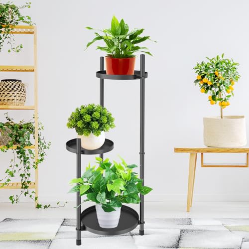 3 Tier Plant Stand Indoor Tall, Black Metal Corner Plant Stands for Indoor Multiple Plants, Flower Pot Stands Outdoor Holders Plant Shelf Display Rack for Garden Balcony Patio Living Room - color: 3 Tier-Black-A
