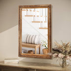 ULIKE Rectangular Wood Mirror with Natural Wooden Bead Frame, 24x36 Inch Rustic Farmhouse Wall Mirror for Bathroom Nursery Bedroom Living Room Brown - color: A Bead Rustic Brown