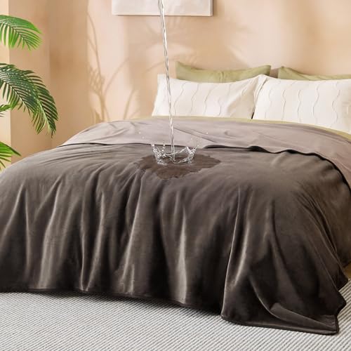 Bedsure Waterproof Blanket for Bed King Size 86"x108"- Soft Flannel Fleece Leakproof Throw Blanket Couch Cover Protector for Large Dogs Pet for Camping, Travel, Coffee Brown - color: Coffee Brown, size: King(86x108")
