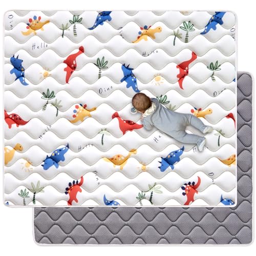 Odorless Premium Foam Baby Play Mat 75" x 59", Soft Microfiber Fabric Crawling Mat for Floor- Comfortable and Hypoallergenic, Non-Slip Cushioned Floor Playpen mat for Infants,Babies,Toddlers - color: A- Fun Dinosaur, size: 75" X 59"