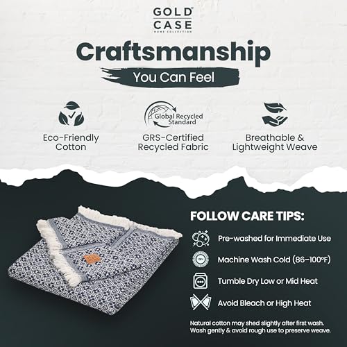 Gold Case Throw Blanket for Couch - 100% Recycled Turkish Cotton Blankets & Throws - Retro Soft Throw Blankets for Living Room - Boho Decorative Woven Couch Blanket - 50x60 - Navy Blue - color: Retro Navy Blue, size: 50x60"