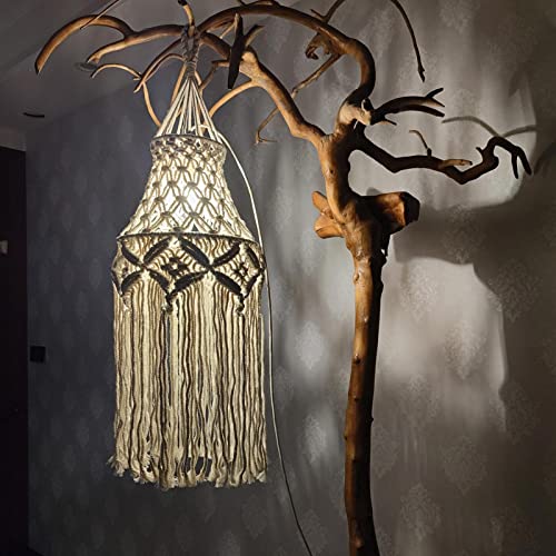 Boho Lamp Plug in Pendant Light, 15 FT Hanging Lights with Plug in Cord, Hanging Lamp with Handmade Macrame Lamp Shade, On/Off Switch, Hanging Light Fixture for Bohemian Decor Bedroom Living Room - color: White