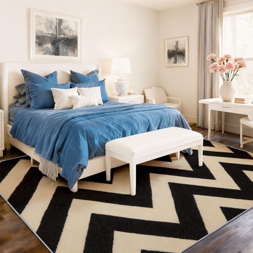 Brown Black Area Rug 3 X 5 ft, Herringbone Stripes Pattern Soft Low Pile Washable Rugs, Simple Theme Non Slip & Shedding Carpet for Bedroom Living Room Playroom Dining Room Nursery - color: Brown Black 9, size: 3' x 5' (Rectangular)