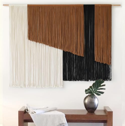 Jakalin Macrame Wall Hanging Dip Dyed Fiber Macrame Wall Decor Boho Cord Living Room Wall Art 57" Wx43 L - color: Brown
