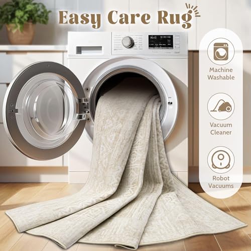6x9 Area Rugs for Living Room: Washable Moroccan Geometric Boho Rug Farmhouse Non Slip Stain Resistant Large Rug Low Pile Soft Carpet for Bedroom Dining Room Home Office Kids Room (Ivory Beige,6'x9') - color: Ivory Beige, size: 6' x 9' (Rectangular)