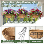 4 Pack 12 Inch Hanging Baskets for Plants Outdoor Metal Hanging Planter Basket with Coco Coir Liner Hanging Flower Baskets Hangings Flower Pots Holder for Garden, Patio(Flower) - size: 12 Inch, style: English