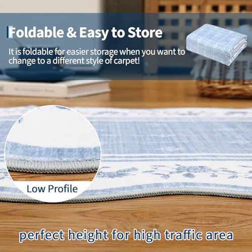 Garvee Scollaped Rugs for Living Room 5x7 Area Rugs for Bedroom Non-Slip Low Pile Neutral Kids Rug Soft Non-Shedding Bordered Nursery Carpet Foldable Thin Mat for Dining Room Kitchen Playroom Blue - color: Blue, size: 5' x 7' (Rectangular)