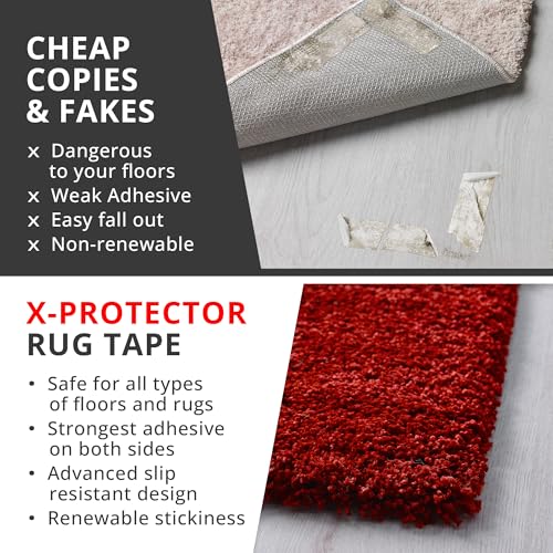X-Protector Rug Tape - 8 Pcs Set - White Anti-Slip & Anti-Curling Carpet Tape for Hard Floors - Premium Rug Pad Gripper - Ideal Carpet Corner Grippers to Keep Your Carpet in Place & Make Corners Flat - size: 8 PCS, Triangle (For Hard Floors)