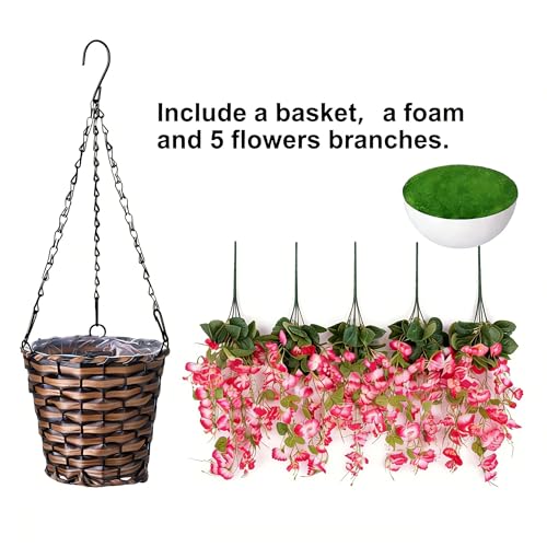 Artificial Fake Hanging Hibiscus Flowers Plants Baskets for Outdoor Decoration, Faux Silk Hibiscus Long Vines in Planter UV Resistant Realistic Flowers for Outside Porch Patio Home Decor, Pink - color: Pink