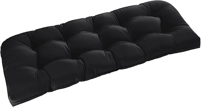 downluxe Outdoor Bench Cushion for Patio Furniture, Water Resistant Tufted Overstuffed Porch Swing Cushions, Thick Outdoor Loveseat Cushions, 48" X 18" X 5", Black, Set of 1