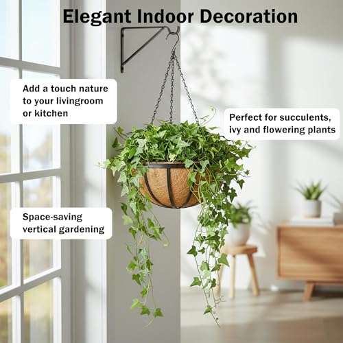 4 Pack 12 Inch Round Hanging Basket with Coco Liners， Metal Hanging Baskets for Plants Outdoor， Hanging Planter with Chain Garden Products for Outdoor, Porch, Lawn, Garden - size: 12 Inch