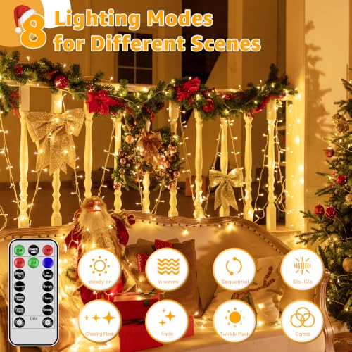 Guhope Christmas String Lights 1200LED 196FT, 8 Modes Dimmable Fairy Lights with Remote and Timer, Waterproof Warm Christmas Lights for Indoor Outdoor Bedroom Wedding Party Holiday Decor (Warm White) - color: Warm White, size: 1200 LED