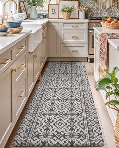LUMI Anti Fatigue Kitchen Cushioned Mat for Floor, Padded Waterproof Runner for Standing, Stain Resistant Comfort Rugs for Home, Sink, Laundry, 24x59 - color: Gray and White, size: 59"L x 24"W x 0.4"Th