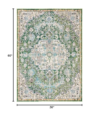 SAFAVIEH Madison Collection Accent Rug - 3' x 5', Green & Turquoise, Medallion Distressed Design, Non-Shedding & Easy Care, Ideal for High Traffic Areas in Entryway, Living Room, Bedroom (MAD447Y) - color: Green/Turquoise, size: 3' x 5' (Rectangular)