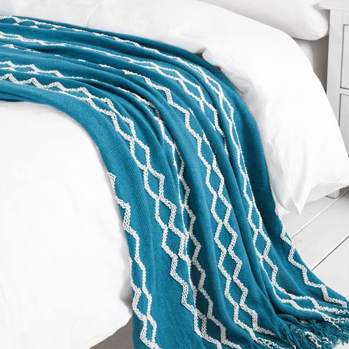 BOURINA Fluffy Chenille Knitted Fringe Throw Blanket Lightweight Soft Cozy for Bed Sofa Chair Throw Blankets Teal 60" x 80" - color: A-teal, size: 60"×80"