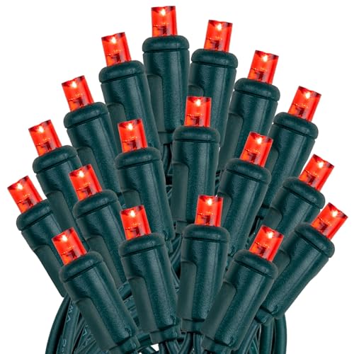 Novelty Lights 25ft 50 LED Red Christmas Lights Outdoor/Indoor, 6" Spacing, Green Wire String Lights for Festive Xmas Lighting, IP55, UL Listed, Dimmable, Connectable - color: Red