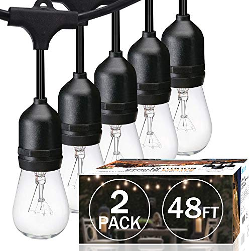 SUNTHIN 2 Pack 48FT Outdoor String Lights,Hanging Incandescent String Lights Commercial Grade Waterproof Patio Light Outside with Dimmable Connectable Edison Glass Bulbs for Bistro,Party,Holiday Decor - color: Black, size: 96FT