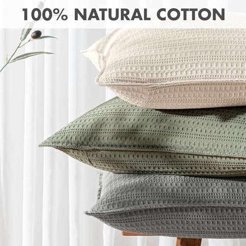 100% Cotton Waffle Pillow Shams Standard Size, 2 Pack 20x26 Decorative Pillow Covers for Bed Couch Sofa, Neutral Weave Cushion Cases Modern Farmhouse Home Decor, Dark Grey - color: Dark Grey, size: 26" x 20" (Pack of 2)