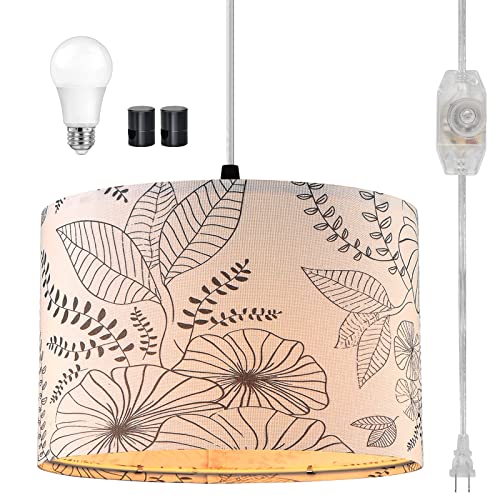 CINSARY Plug in Pendant Light, Hanging Light with Plug in Cord with Dimmable Switch, Hanging Lamp with 15 ft Clear Cord, Pendant Lights Fixture for Bedroom Kitchen Island (Bulb Included) - color: Flower