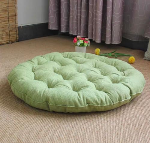Large Linen Floor Cushions,Round Futon Pillows Japanese Style Tufted Floor Pillows Meditation Cushions for Seating On Pad for Yoga Sofa Balcony(Size:30x30inch,Color:Light Green) - color: Light Green, size: 75x75cm(30x30inch)