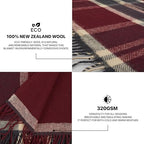 Cozy Wool Blanket, 100% New Zealand Wool, Tartan Design, Red & Blue, 67 x 79 in, Queen Size - color: Red and Blue