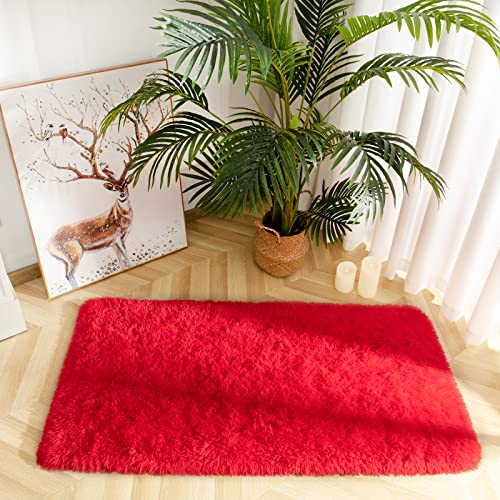 Chicrug Soft Area Rugs for Bedroom Living Room Plush Fluffy Rug 2x4 Feet, Shag Furry Area Rug Carpet Non Shedding for Nursery Children Kids Girls Room Home Decorative, Red - color: Red, size: 2' x 4' (Runner)