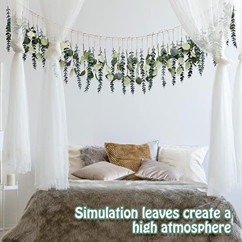 Juexica Artificial Hanging Eucalyptus Wall Decor Boho Bedroom Wall Decor with LED String Light for Home Office Farmhouse Nursery Bathroom Kitchen