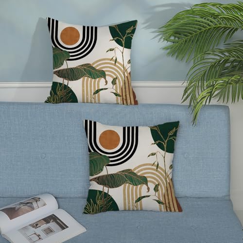 Boho Pillow Covers 18x18 Set of Mid Century Green Black Beige Tropical Leaf Aesthetic Throw Pillow Covers Outdoor Decor,Abstract Modern Bohemian Farmhouse Decorative Cushion Cover for Home Sofa - color: Mid Century-tropical Leaf, size: 18" x 18" (Pack of