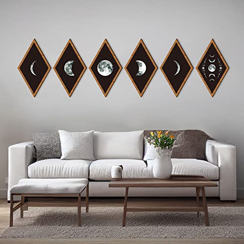 Sintuff 6 Pieces Gothic Wall Decor Boho Sun Moon Phases Wall Art Gothic Minimalist Stars Sun Hanging Wooden Home Decor Farmhouse Pediments for Gallery Living Bedroom Room(Moon) - style: Moon
