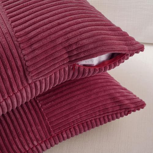 Fancy Homi 2 Packs Burgundy Samll Decorative Throw Pillow Covers 12x12 Inch with for Living Room Couch Bed, Rustic Farmhouse Boho Home Decor, Soft Corss Patchwork Corduroy Square Cushion Case 30x30 cm - color: Burgundy, size: 12" x 12" (Pack of 2)