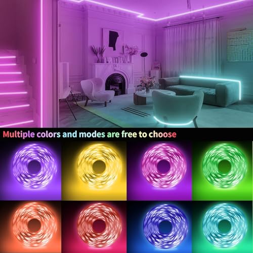 KSIPZE Led Lights for Bedroom 48ft Led Strip Lights with Remote RGB Color Changing Music Sync Bluetooth Smart App Control for Room Bedroom Lighting Flexible Home Décor - size: 48ft