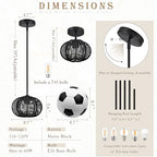Black Mini Rattan Pendant Light Rattan Light Fixture Wicker Chandelier Woven Pendant Light Boho Chandelier for Bedroom Kitchen Island - color: 8.7" Black