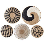 5-Pack Hanging Rattan Woven Wall Basket Decor Set 7.9 9.8 11.8 Inch - Rustic Wall Art Key Tray for Living Room Bedroom Kitchen