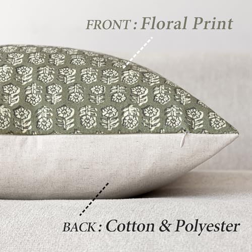Foindtower Set of 2 Decorative Vintage Floral Print Throw Pillow Covers Neutral Modern Farmhouse Cushion Covers Boho Home Decor for Sofa Chair Couch Bedroom Living Room,18×18 Inch,Sage Green - color: Mosstone, size: 18" x 18" (Pack of 2)