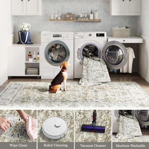 jinchan Fiora Floral 2x3 Rug for Entryway - Vintage Washable Area Rug Ultra-Thin Low Pile Soft Small Non Slip Distressed Indoor Door mat Accent for Entrance Kitchen Bathroom Bedroom (2x3ft, Taupe) - color: Distressed Taupe, size: 2' x 3' (Buttery Soft)