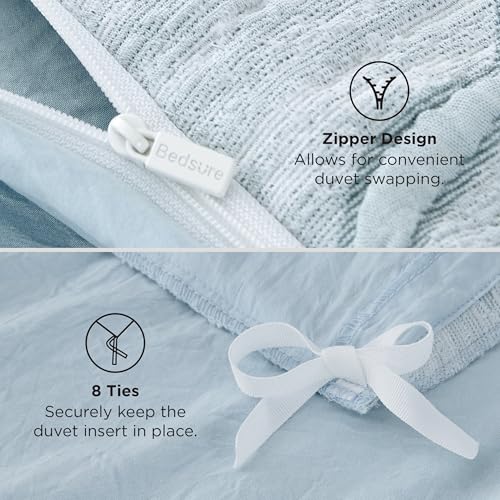Bedsure Blue Duvet Cover Queen Size with Bowknot Jacquard Design, Soft and Elegant Boho Bedding Set, Luxurious Craftsmanship for a Stylish Bedroom,Includes 1 90"x90" Duvet Cover & 2 Pillow Shams - color: 03 - Blue Bowknot (No Comforter), size: Queen (90"