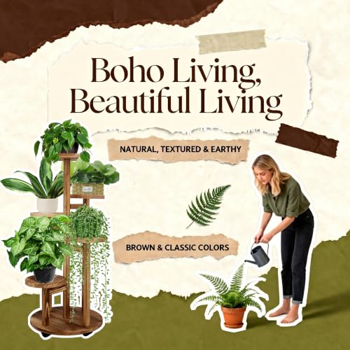 GEEBOBO 5 Tiered Tall Plant Stand for Indoor, Wood Plant Shelf Corner Display Rack, Multi-tier Planter Pot Holder Flower Stand for Living Room Balcony Garden Patio (Brown) - color: 5tier-brown