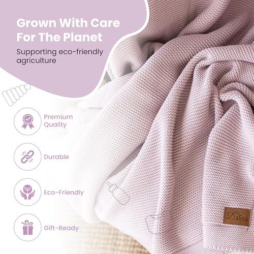 Dalisa 100% Organic Turkish Cotton Throw Blanket - GOTS Certified, Cozy - Perfect for Couch, Bed, and Home Decor - Boho Vintage Knit Alina (Lavender Frost, 50x60) - color: Lavender Frost, size: 50x60