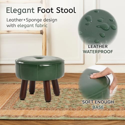 oakvivo 13in Small Foot Stool Ottoman, Round Faux Leather Foot Rest for Couch, Under Desk Pouf Footstool Footrest with Non-Skid Rubber Legs for Ling Room, Bedroom, 13''L x 13''W x 10.2''H, Green - color: Green