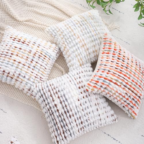 LUOYEHK Boho Throw Pillow Covers 24x24 Inch Set of 2 Chenille Tufted Pillowcase Farmhouse Neutral Cushion Covers for Couch Sofa Bed Living Room, Brown White - color: Brown White, size: 24" x 24" (Pack of 2)