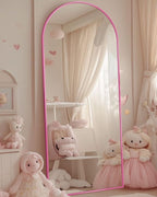 Antok 58" x19” Arched Full Length Floor Mirror, Pink Aluminum Frame, Free Standing/Wall Mount/Leaning for Bedroom, Living Room, Dressing Room
