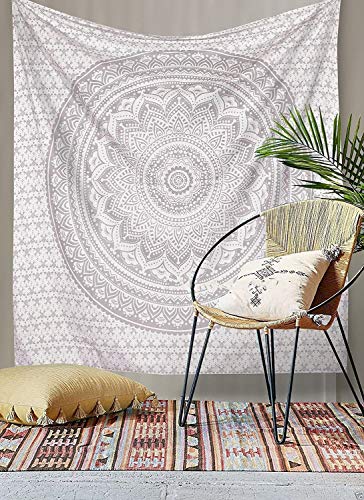 ANJANIYA Ombre Wall Hanging Bohemian Tapestry, Metallic Wall Art Bedspread, Psychedelic Hippie Mandala Dorm Décor for Hanging, Bedding, Beach Coverlet Curtain, Silver, 54"X60" - color: Silver, size: 60"L x 54"W