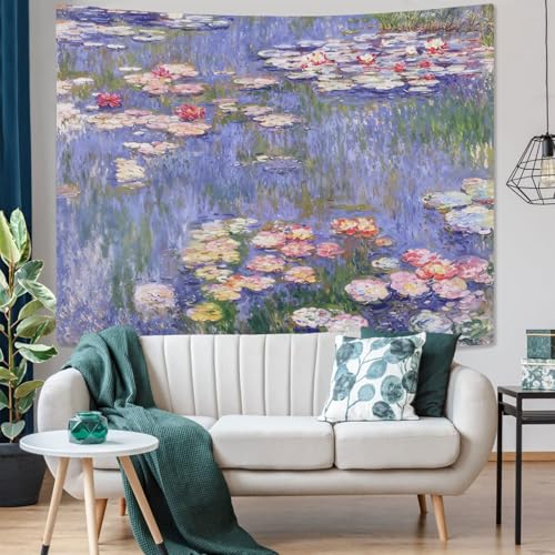 Yeoiat Monet Tapestry Water Lilies Wall Tapestry, Floral Tapestries for Bedroom Art Tapestries Wall Hanging for Bedroom Living Room 44"x60" - color: Green Red, size: 60"L x 44"W