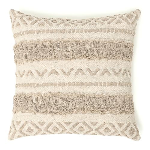 REDEARTH Handmade Boho Throw Pillow Covers - Bohemian Farmhouse Style - Accent Woven Indoor and Covered Patio Pillow Cushion Cases for Couch - Bed - Chair - Sofa - Benches – Set of 2 - 18"x18" - Taupe - color: Geometric Craft Taupe, size: 18" x 18" (Pack