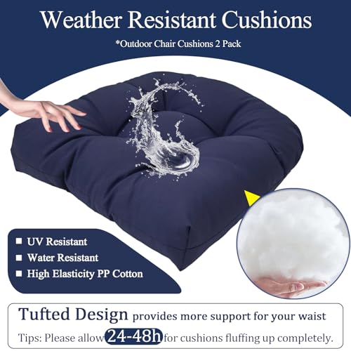 MTMR Water-Repellent Outdoor Chair Cushions Set of 2, 19”X19” Patio Chair Cushions with High Elasticity PP Cotton, No Fading Tufted Seat Cushions for Outdoor Furniture, Thick and Large Patio Cushions - color: Navy