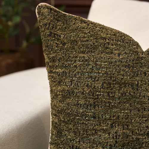 Yangest Chenille Pillow Cover 20 x 20 Inches, Thick Textured Square Throw Pillow Cover Farmhouse Modern Soft Accent Couch Neutral Pillow Cover for Living Room Bedroom, Green - color: Olive Green, size: 20" x 20" (Pack of 1)