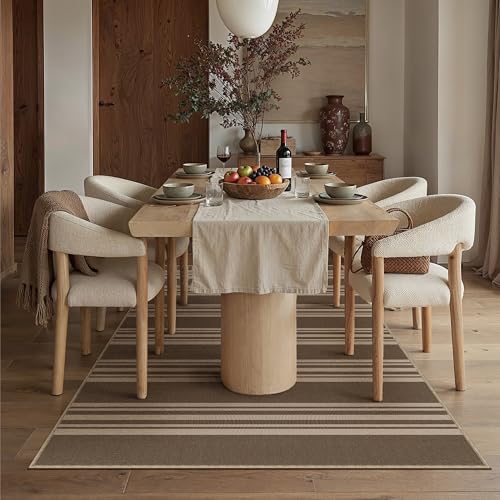 PureCozy Striped Easy Jute Rug 3x5 Brown Entryway Carpet Washable Non Slip Office Door Mat Farmhouse Neutral Non Shedding Small Indoor Outdoor Rug for Bathroom Kitchen Bedroom Living Room - color: Brown/Striped, size: 3' x 5' (Rectangular)