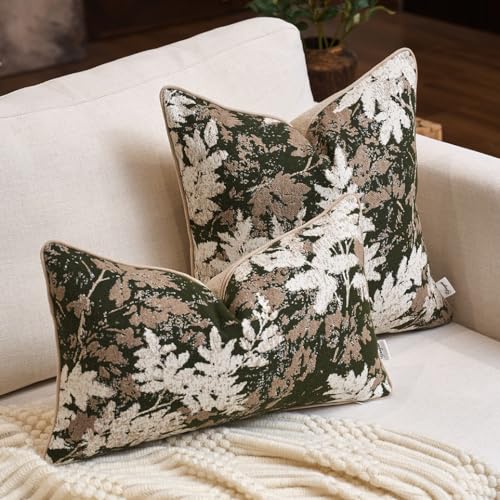 Yangest Neutral Leaf Pillow Cover 18 x18 Inches, Vintage Chenille Square Throw Pillow Cover Soft Leaves Nature Accent Couch Pillow Cover for Living Room Bedroom, Green - color: Green, size: 18" x 18" (Pack of 1)
